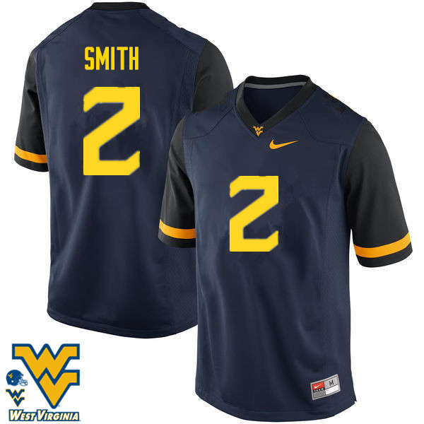 NCAA Men's Dreamius Smith West Virginia Mountaineers Navy #2 Nike Stitched Football College Authentic Jersey VT23L13BM